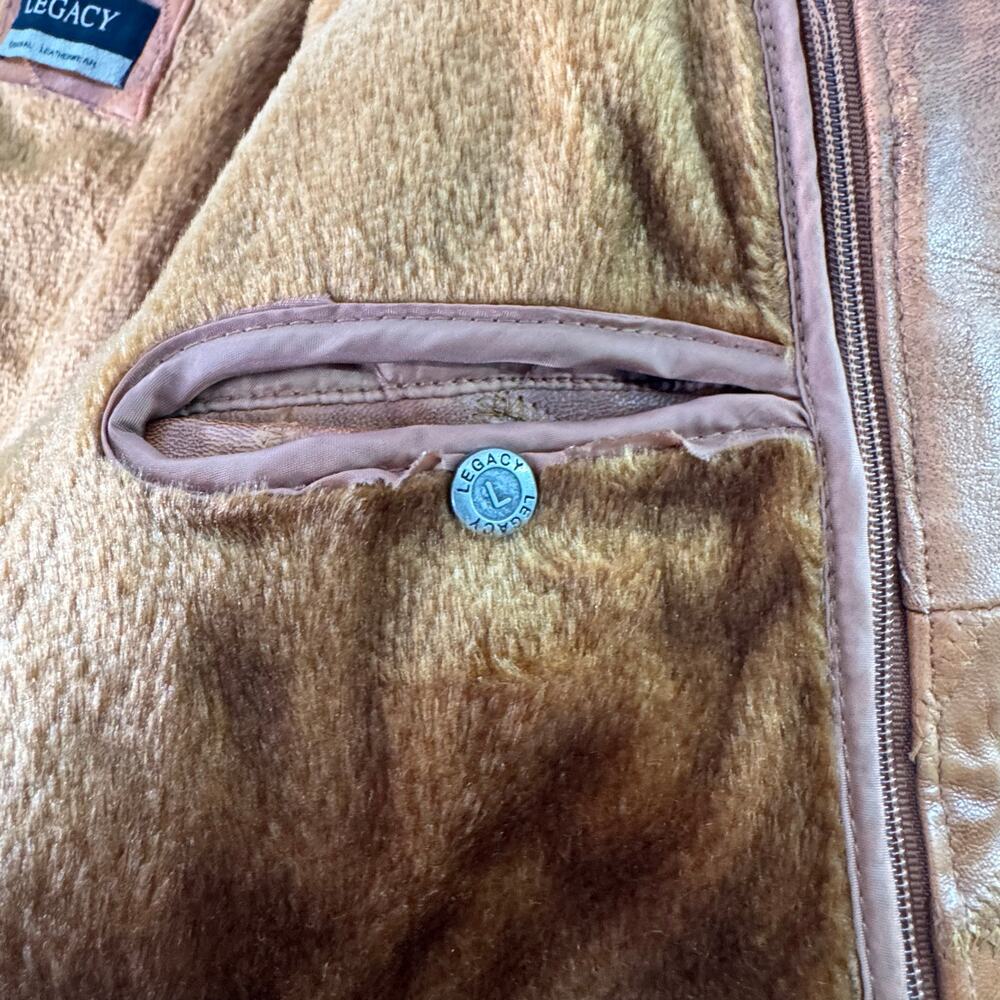 Vintage Y2K 90s  Legacy Patch Work Brown Leather Jacket Size XL Fur Lined - Picture 10 of 13